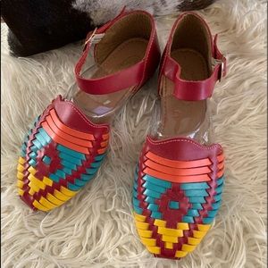 Lupitas Huaraches. Made in Mexico. Colorful leather with gum soles. US size 5.